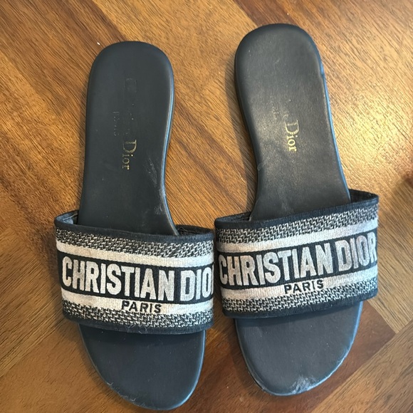 Dior Dway Slide Deep Blue Embroidered Cotton Size 40 - Picture 2 of 4